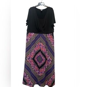 Catherines Women's Purple V-neck Floral Stretchy Maxi Dress Sz 3X